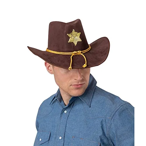 Wicked Costumes Adult Unisex Deluxe Brown Suede Sheriff Hat Fancy Dress Accessory