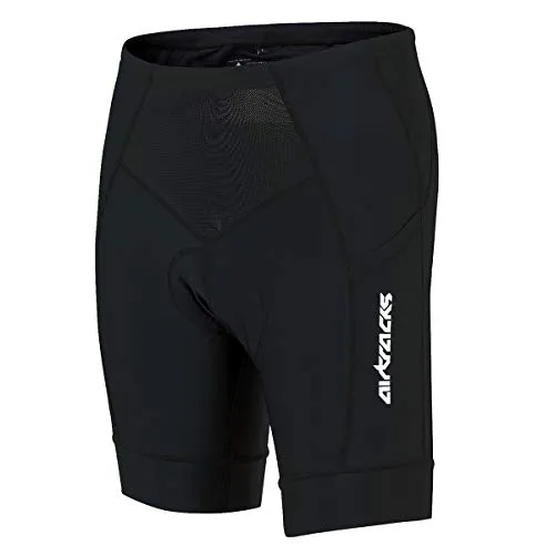 Airtracks Herren Fahrradhose Kurz Radhose Pro Kurze MTB Radlerhose Mountainbike 3D Coolmax Gepolstert Atmungsaktiv Reflektoren S M L XL XXL XXXL XXXXL 3XL 4XL - schwarz - S - Herren