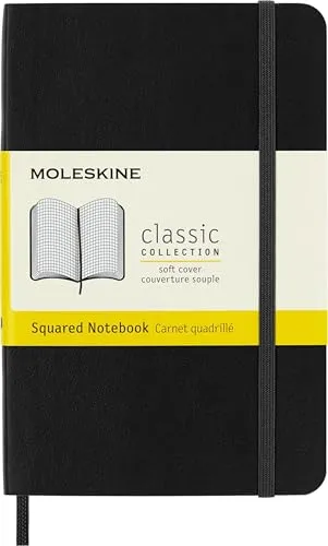Moleskine Classic Notebook, Notizbuch Mit Karierten Seiten, Softcover Mit Gummiband, Farbe Schwarz, Pocket 9 x 14 cm, 192 Seiten