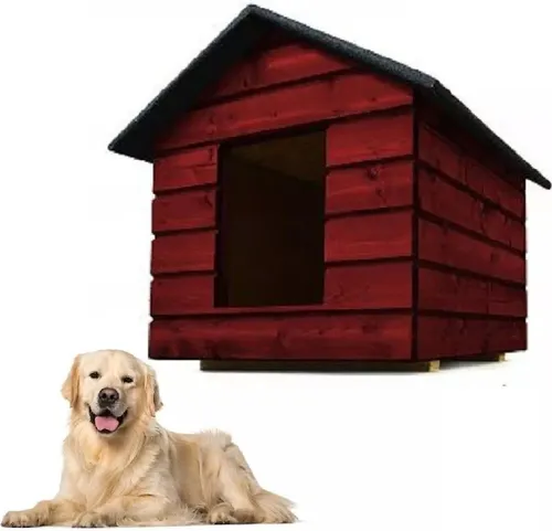 QLS Hundehütte Größe L - Isoliert und Winterfest mit Vorhang - Hundehütte Größe L aus hochwertigem Kiefernholz, isoliert für optimalen Schutz vor Kälte und Nässe, ideal für mittelgroße Hunde.