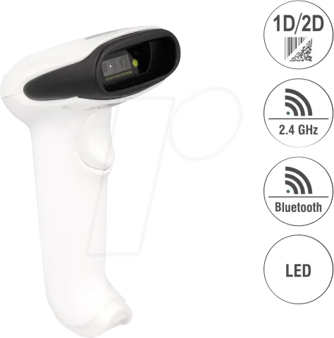 Delock Barcode Scanner 1D und 2D - 2,4 GHz, Bluetooth oder USB, vielseitig einsetzbar und in elegantem Weiß