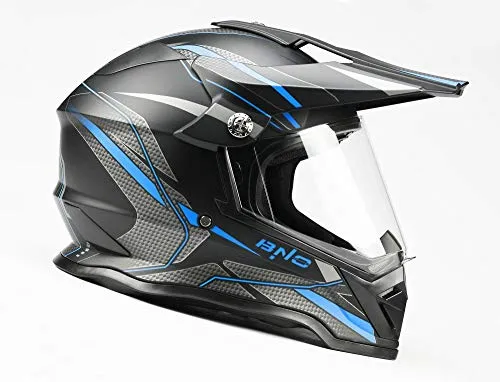 BNO Cross-3 Helm, Motocrosshelm in Matt-Schwarz-Blau - Leichter Motocrosshelm mit herausnehmbarem Innenfutter, optimaler Belüftung und schnellem Ratschenverschluss für höchsten Komfort beim Fahren.