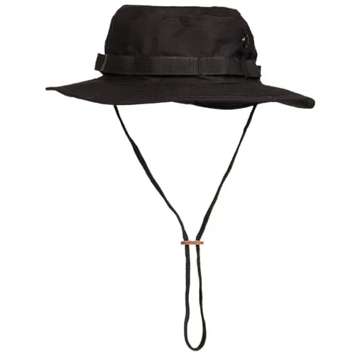 Mil-Tec US GI Dschungelhut • Klassischer Boonie Hat aus 100% Baumwolle • Taktischer Buschhut mit Ripstop-Gewebe • Outdoor Sonnenhut mit Kinnriemen & Belüftung • Schwarz