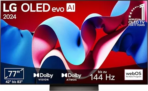 LG OLED77C47LA (2024) - 77 Zoll OLED Fernseher mit Alpha 9 Prozessor, lebensechte Farben und perfekte Bildqualität für ein immersives Seherlebnis