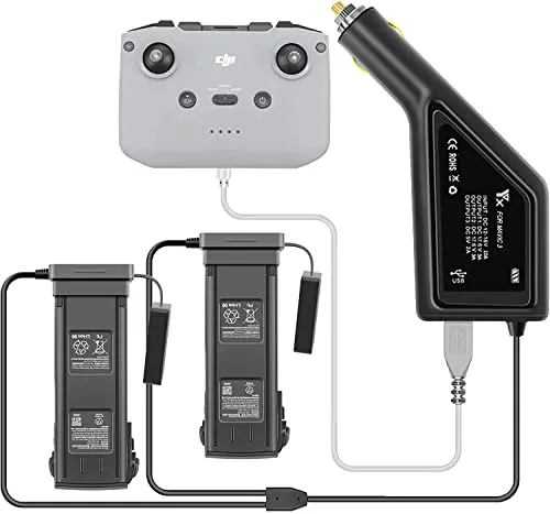 Yangers Autoladegerät für DJI Mavic 3, 3 in 1 Autoladeadapter für Zwei Mavic 3/3 Cine-Akkus + 1 Fernbedienung