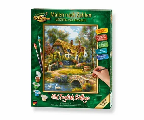 Schipper 609240831 Malen nach Zahlen Old English Cottage 24x30cm - Idyllisches Motiv mit Leinenstruktur für kreative Entspannung und dekorative Akzente