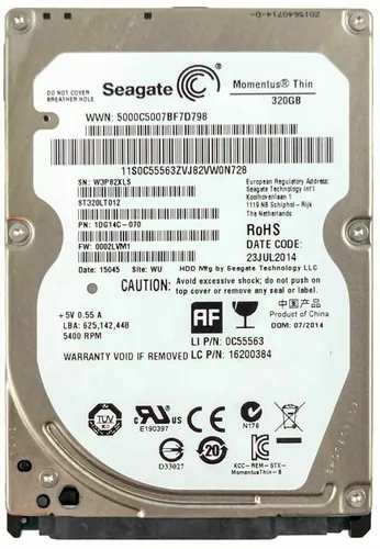 Seagate ST320LT012 320GB Festplatte - Internes 2,5 Zoll HDD mit 5400 RPM - ideal für Laptops, leise im Betrieb und bietet 320 GB Speicherplatz für Ihre Daten.