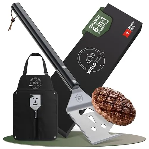 Waldstrom® 6-in-1 Grillspachtel Multitool I Grill Zubehör Set mit inklusive Grillschürze