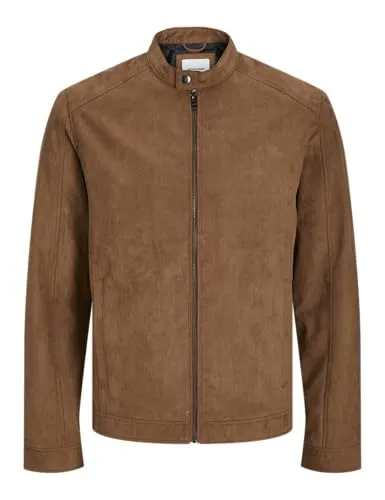 JACK&JONES PLUS Herren JJEDYLAN CLEAN Faux Suede Jacket PLS - Funktionsjacke in Cognac, wasserabweisend mit praktischen Reißverschluss-Taschen und gesteppten Details für zusätzlichen Stil.