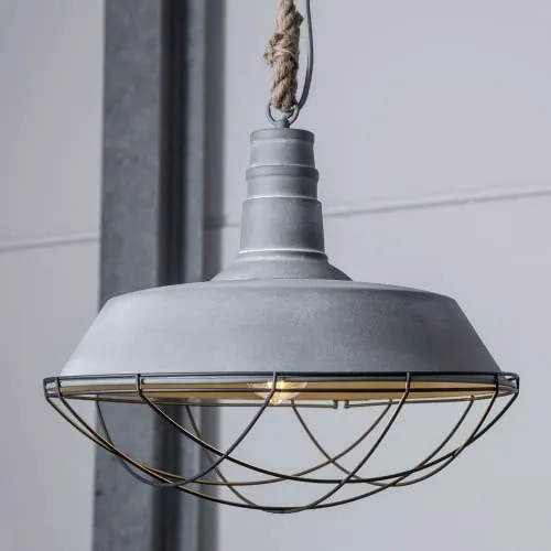 Lightbox dekorative Hängelampe - Pendelleuchte im Industrial Look - Seil ist kürzbar - Metall Grau/Beton - 47cm Durchmesser