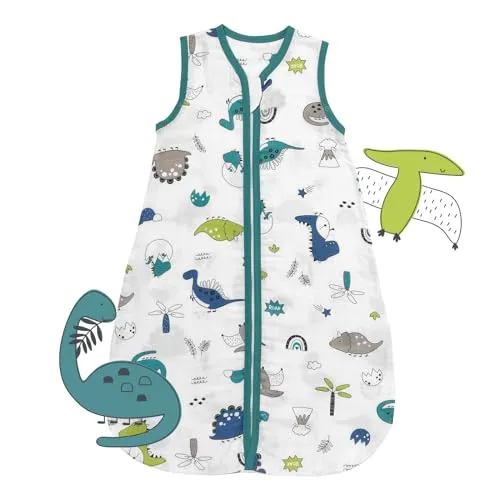 schlummersack Baby Schlafsack Neugeboren Sommer 0.5 Tog 56 cm dünn Bambus-Musselin Dino | Baby Sommerschlafsack dünn |Sommer Schlafsack Baby 0 5 Tog | Newborn Schlafsack Baby Sommer ungefüttert