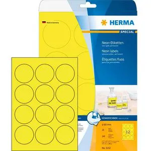 Herma Special 5152 Universaletiketten neon-gelb, rund, Ø 60mm, 20 Blatt, 240 Stück