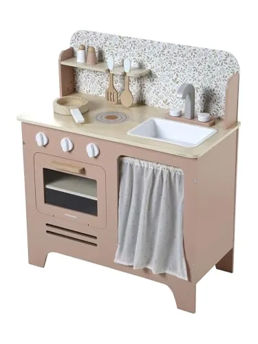 vertbaudet Spielküche Kinder mit Zubehör aus FSC® Holz - Hübsche Kinder Spielküche aus FSC®-zertifiziertem Holz mit Backofen, Spüle und Kochfeld. Fördert kreatives Rollenspiel und bietet stundenlangen Spielspaß! Maße: 70 cm hoch, Arbeitsfläche 50 cm.