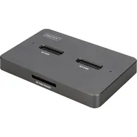 Digitus SSD Docking Station USB-C - Festplattengehäuse mit 3-in-1 Funktion: Unterstützt NVMe und SATA M.2 SSDs bis 4 TB sowie SD-Express Kartenleser für blitzschnelle Datenübertragung bis 1000 MB/s. Ideal für PC, Notebook und Spielekonsolen.