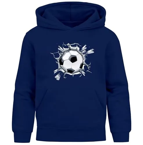 MoonWorks® Kinder Hoodie Jungen Fußball Sport Kapuzenpulli Geschenke Junge Kinderkleidung Aufdruck Print Navy 140