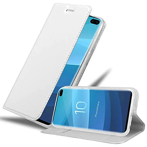 Cadorabo Hülle kompatibel mit Samsung Galaxy S10 Plus aus Premium Kunst Leder Flip Klappbare Stoßfeste Magnetische [Standfunktion] [Kartenfächern] Cover Hülle für Galaxy S10 Plus Tasche in Silber
