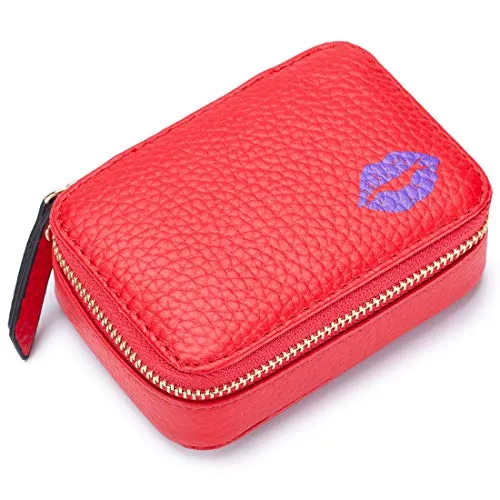 Aileder Mini-Lippenstift-Etui mit Spiegel, echtes Leder, kleine Reise-Make-up-Kosmetiktasche, Aufbewahrungstasche für Frauen und Mädchen, Rot