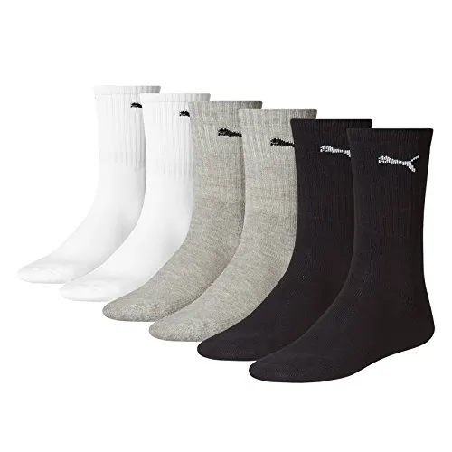 PUMA Unisex Sportsocken Cush Crew 6p Sportsocke, Grey/White/Black, 39-42 EU