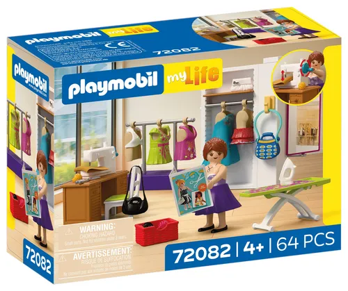 PLAYMOBIL Modedesignerin 72082 – Kreatives Spielset für junge Designer - Kreatives Spielset für Modebegeisterte ab 4 Jahren. Enthält 73 Teile, darunter Nähmaschine und Accessoires, ideal für fantasievolles Spiel und Design.
