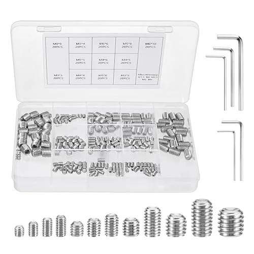 MumdoYAL 240 Stück M3/M4/M5/M6/M8 madenschrauben set ，euroschrauben,madenschrauben türklinke,Edelstahlmaterial，mit 5 Stk. Sechskantschlüsseln
