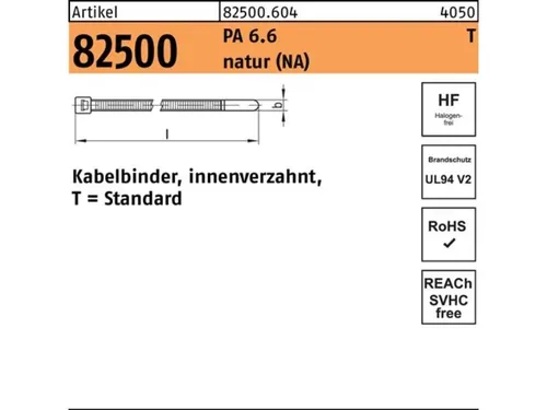 Kabelbinder ART 82500PA 6.6 7,6 x 365/100 - Hochwertige Kabelbinder in Naturfarbe, innenverzahnt für sicheren Halt. Ideal für Elektroinstallationen und DIY-Projekte, 100 Stück pro Verpackung.