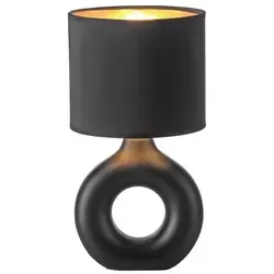 Licht-Erlebnisse Nachttischlampe LIORAN, ohne Leuchtmittel, Stoff Keramik rund Ø 16 cm 30 cm in Schwarz Gold E27 Modern