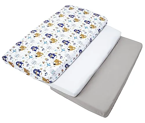 Medi Partners Spannbettlaken 60x120 3-Pack Baby Bettlaken Kinderbett Spannbetttuch 100% Baumwolle - Fitted Kinder Sheet Bettwäsche Babymatratze Schlafsack Babybett (Boho Animals-Weiß-Graue)