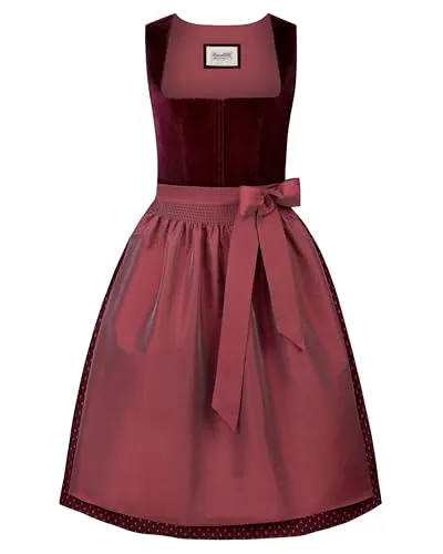 Stockerpoint Damen Aurora Midi Dirndl, Bordeaux, 48 - Elegantes Midi Dirndl aus hochwertigem Samt, ideal für Trachtenliebhaber. Der Münchener Schnitt zaubert ein schönes Dekolleté, während die exquisite Jacquard-Schürze die feminine Linie betont.