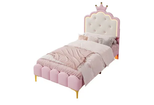 Odikalo Kinderbett Polsterbett Lattenrost Kronprinzessinnenform PU Rosa (ohne Matratze)