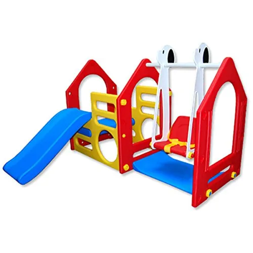 Kinder Spielhaus mit Rutsche und Schaukel - LittleTom - Großes Kinder-Spielhaus (155x135cm) mit Rutsche und Schaukel für unendlichen Spielspaß. Ideal für Jungen und Mädchen, perfekt für den Garten oder das Kinderzimmer.