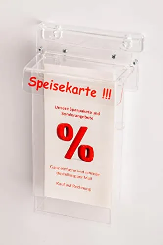 Acrylglastechnik Danier Prospektbox wetterfest mit Schriftzug SPEISEKARTE für DIN LANG