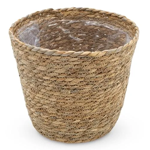Spetebo Seegras Pflanztopf Natur mit Folie - 26 x 22 cm - Naturfaser Blumentopf zum direkten Bepflanzen - Garten Deko Weide Pflanzkorb Blumenkorb Pflanzenschale Landhaus rustikal