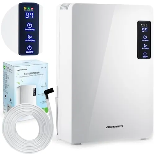 Berdsen Luftentfeuchter Elektrisch 90 W - Luftentfeuchter für Räume bis 40 m³, leise und kompakt mit UV-Lampe zur Desinfektion, entfernt effektiv Feuchtigkeit und unangenehme Gerüche.
