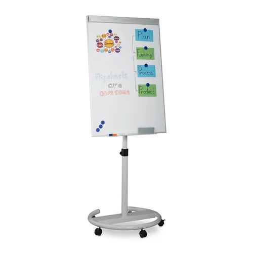 Flipchart mobil mit Rollen - Präsentationstafel - Flip-Charts, vielseitig einsetzbar mit Rollen für einfache Mobilität und Höhenverstellbarkeit von 100 cm bis 185 cm.