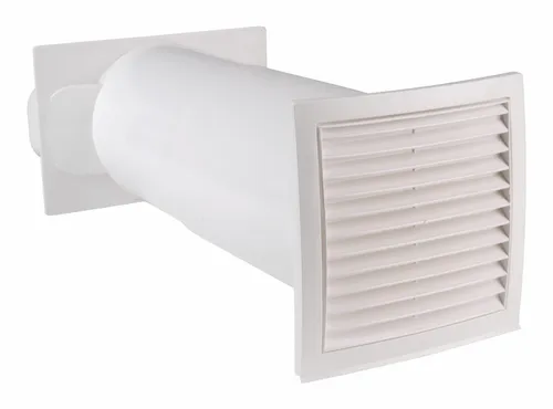 Teleskop-Mauerkasten optimAIRo 150mm für Abluft - Hochwertiger Mauerkasten aus weißem ABS-Kunststoff, ideal für effiziente Abluftsysteme und einfache Installation.