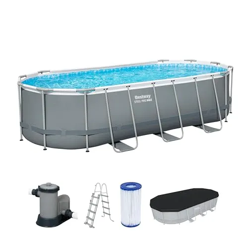 Bestway Steel Pro MAX Frame Pool Komplett-Set, 549 x 274 x 122 cm, 13.430 L, TriTech-Material, Filterpumpe, Sicherheitsleiter, Abdeckplane, Fliesenmosaik, einfacher Aufbau, langlebiger Stahlrahmen