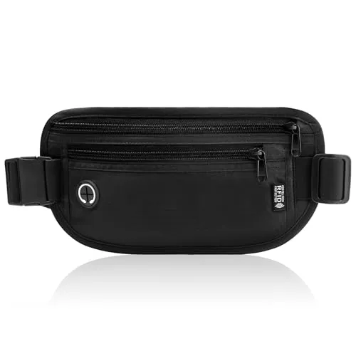 GlasFlength Flache Bauchtasche mit RFID Blocker, Diebstahlsicher Geldgürtel für Damen und Herren wasserdichte Tasche für Reisepass Diebstahlsichere Gürteltasche für Reise Sport (Schwarz)