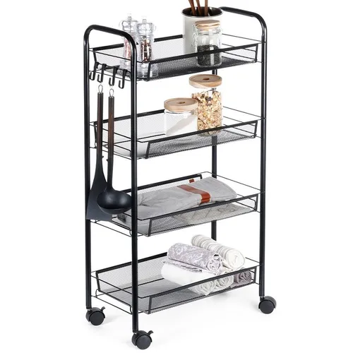 Schwarzer Lagerwagen aus Metall mit 4 Ebenen