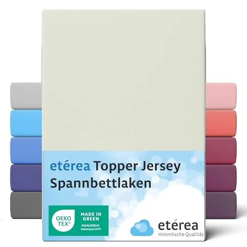 etérea Topper Spannbettlaken 200x200-200x220 cm - Oekotex Made in Green - Comfort Jersey Spannbetttuch - 100% Baumwolle atmungsaktiv & bügelfrei - Bettlaken 200x200 cm - 200x220 cm - Natur
