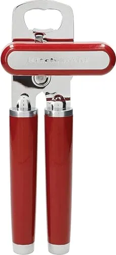 KitchenAid Klassischer Multifunktions-Dosenöffner und Flaschenöffner, einfach zu bedienen, rasiermesserscharfes Edelstahl-Schneidrad, weiche ergonomische Griffe, Empire-Rot