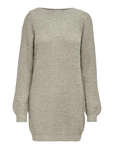 JDY Damen JDYwhitney Megan L/S Boat Dress, Cement, S - Freizeitkleid für Damen mit Ballonärmel und weichem Griff, ideal für lässige Anlässe und bequem durch die lockere Passform.