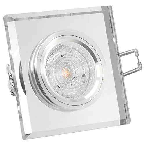 SSC-LUXon LED Einbaustrahler Design, 4,9W quadratisch aus Glas - Strahler aus klarem Echtglas, stufenlos dimmbar und ideal für moderne Wohn- und Arbeitsräume. Genießen Sie brillantes, neutrales Licht mit 4000K und sparen Sie Energie mit modernster LED-Technologie.