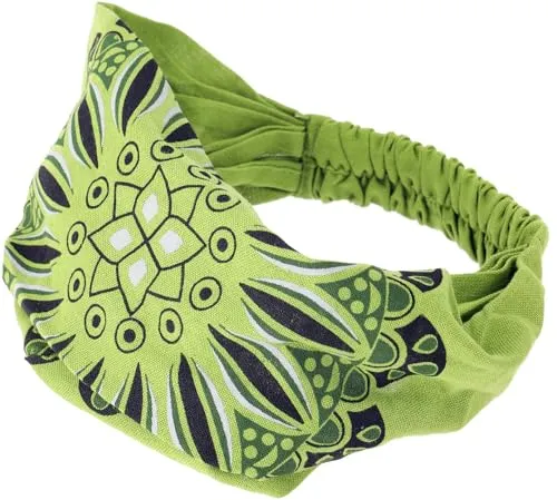 GURU SHOP Haarband, Kopfband, Bandana mit Farbenfrohem Mandala, Kopfbedeckung - Lemongrün, Herren/Damen, Baumwolle