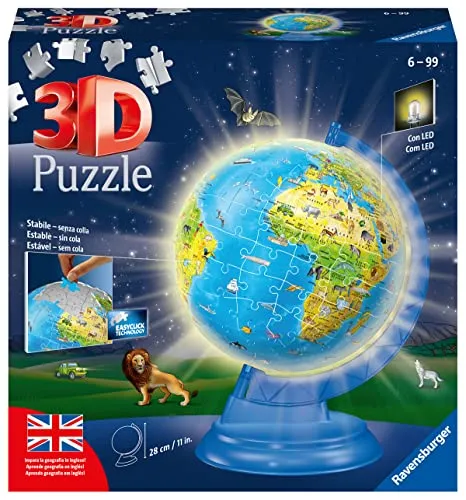 Ravensburger 3D Puzzle Globus 188 Stück 28 cm für Kinder und Erwachsene 11498