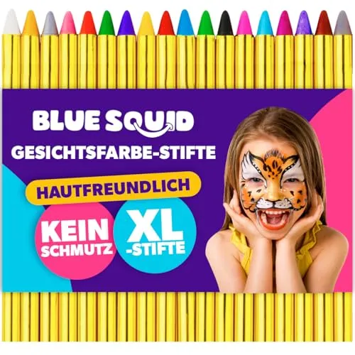 Blue Squid Kinderschminke Set, 18 Farben Gesichtsfarbe Schminkstifte, Kinder Schminkset Ideal für Partys Mädchen, Gesichtsfarben, Halloween, Fasching, Karnavel Professionelle Schminke