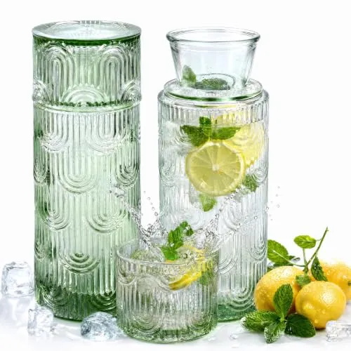 BXUUXA Wasserkaraffe mit Glas 640 ml Nachttischkaraffe mit Deckel | Borosilikatglas mit Trinkglas als Deckel für Wasser, Saft und Tee, ideal für Schlafzimmer, Büro und Gästezimmer