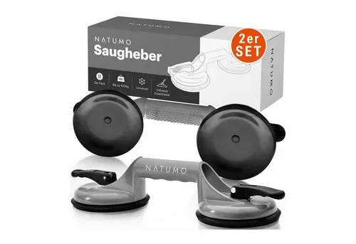 NATUMO® Saugheber 2er Set - 100kg Tragkraft Vakuumheber für Fliesen und Glas - Saugnäpfe für Materialtransport, ideal für Fliesen und Möbel mit rutschfesten Griffen und bis zu 100kg Tragfähigkeit!