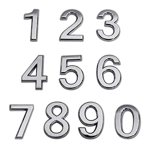 Belvanr Hausnummer Selbstklebend Hausnummer Silber Hausnummer Mailbox Nummer 0 bis 9 3D Türnummer Selbstklebend Tür Nummer Wetterfest Haustürnummer für Haus Mailbox, 5 cm 10 Stücke Silber