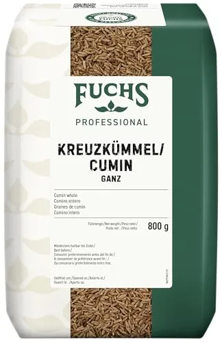 Fuchs Professional - Kreuzkümmel/Cumin ganz | scharf-aromatischer Geschmack für Curries, Chilis und Fleischgerichte | Profi-Qualität für Großverbraucher und Gastronomie | 800 g im Beutel