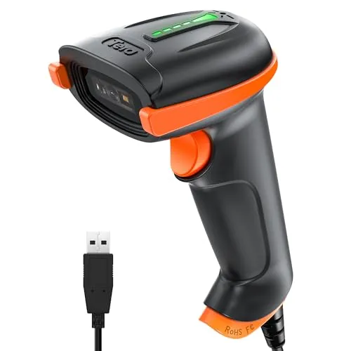 Tera Barcode Scanner 1D 2D QR Wired Handscanner Kabelgebundenes CMOS-Barcode-Lesegerät mit Stoßfest Wasserdicht IP65 Ergonomischer Griff 300,000-Pixel-Kamera und USB-Kabel, Plug&Play, D5100Y